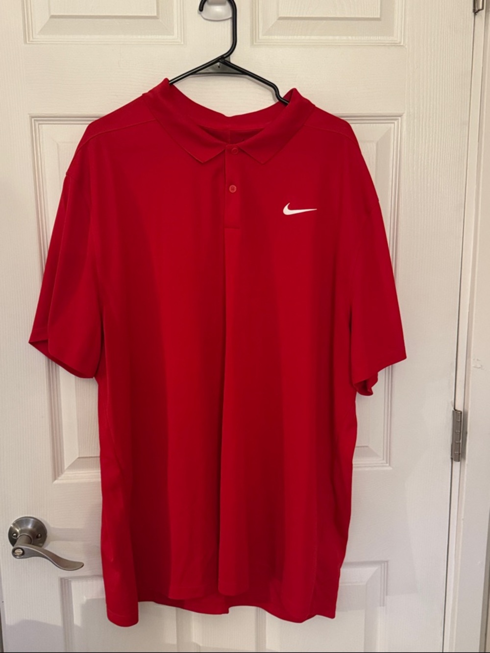 Nike Red Short-Sleeve Dri Fit Polo with White Swoosh